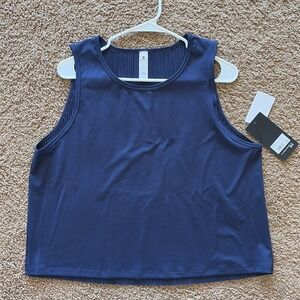 90 Degree Reflex Naval Academy Blue Easy Flow Plisse Tank Top Activewear Shirt L